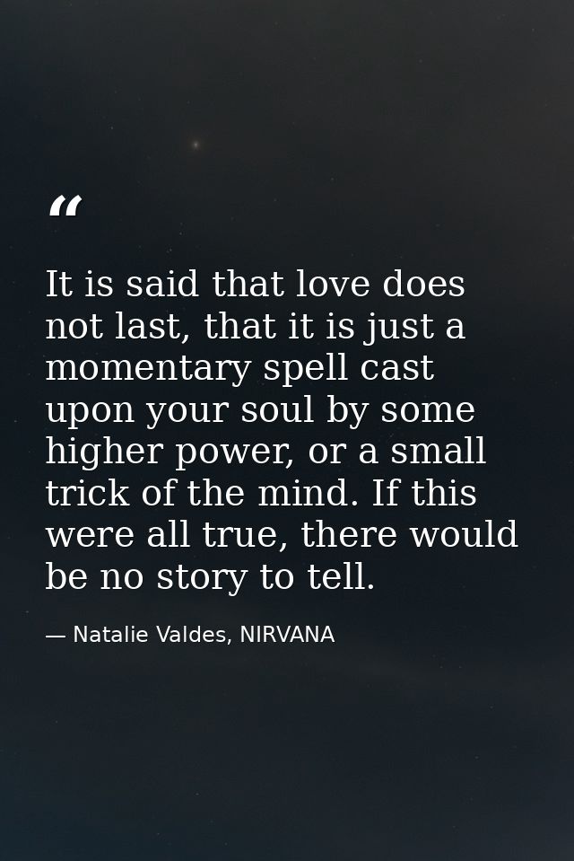 It is said that love does not last, that it is just a momentary spell cast upon your soul by some higher power, or a sma — Natalie Valdes, NIRVANA