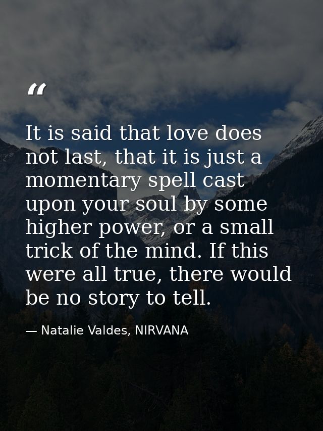 It is said that love does not last, that it is just a momentary spell cast upon your soul by some higher power, or a sma — Natalie Valdes, NIRVANA