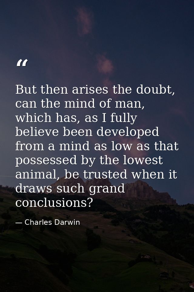 But then arises the doubt, can the mind of man, which has, as I fully believe been developed from a mind as low as that  — Charles Darwin