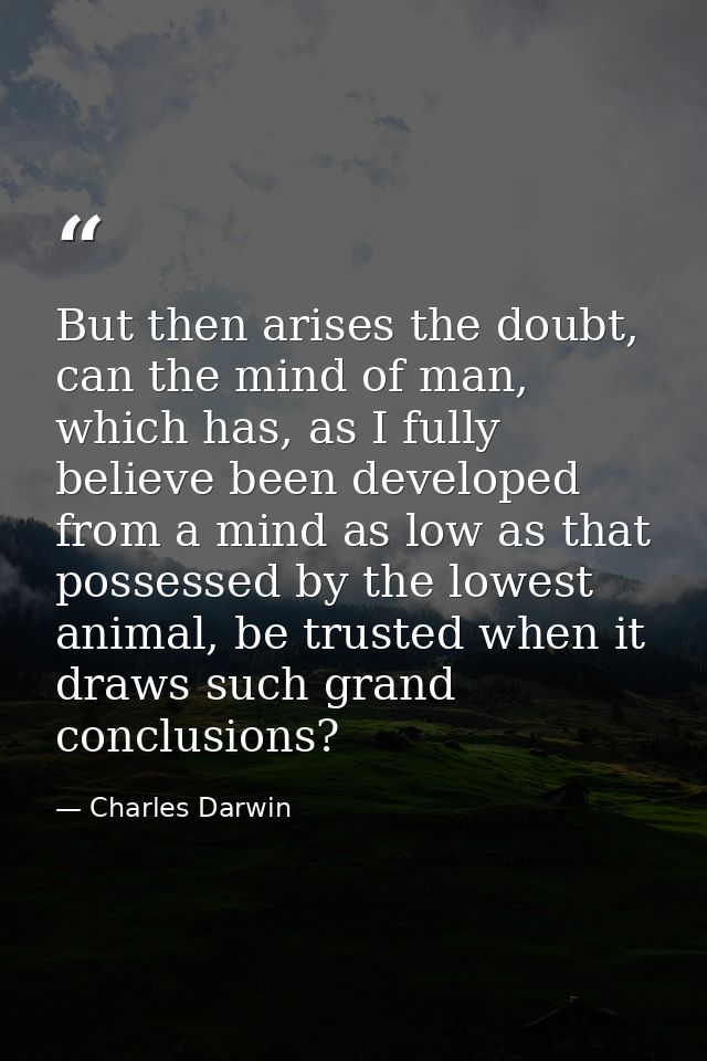 But then arises the doubt, can the mind of man, which has, as I fully believe been developed from a mind as low as that  — Charles Darwin