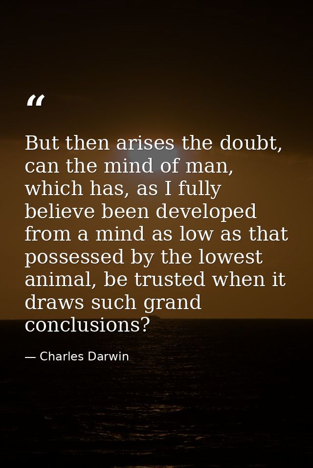 But then arises the doubt, can the mind of man, which has, as I fully believe been developed from a mind as low as that  — Charles Darwin