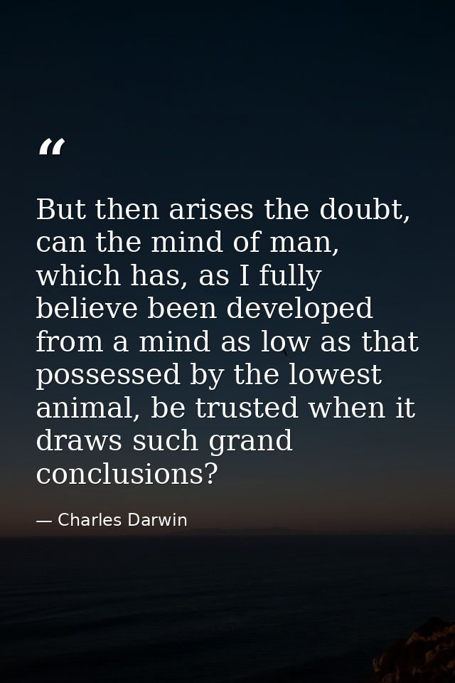 But then arises the doubt, can the mind of man, which has, as I fully believe been developed from a mind as low as that  — Charles Darwin