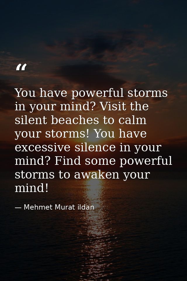 You have powerful storms in your mind? Visit the silent beaches to calm your storms! You have excessive silence in your  — Mehmet Murat ildan