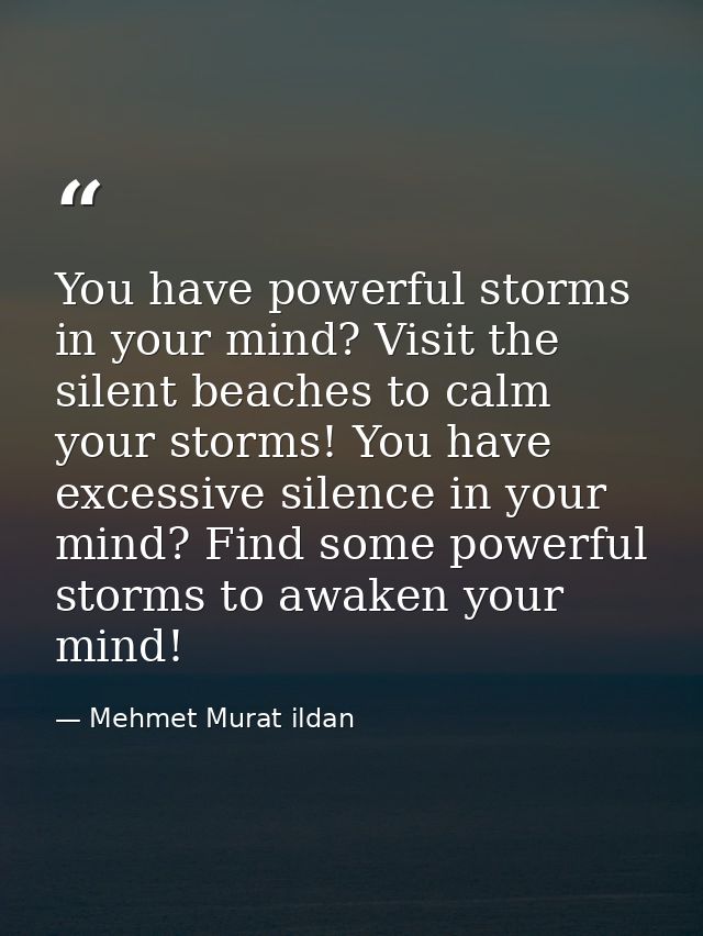 You have powerful storms in your mind? Visit the silent beaches to calm your storms! You have excessive silence in your  — Mehmet Murat ildan