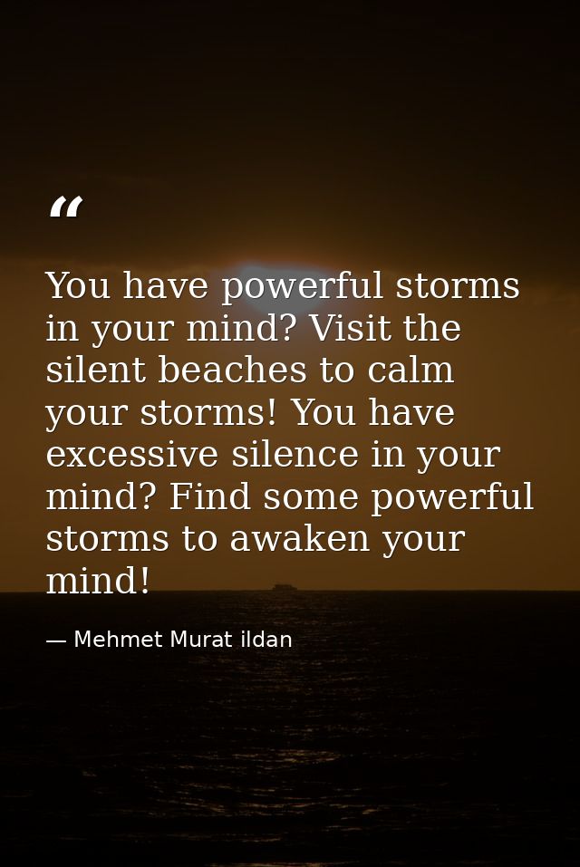 You have powerful storms in your mind? Visit the silent beaches to calm your storms! You have excessive silence in your  — Mehmet Murat ildan
