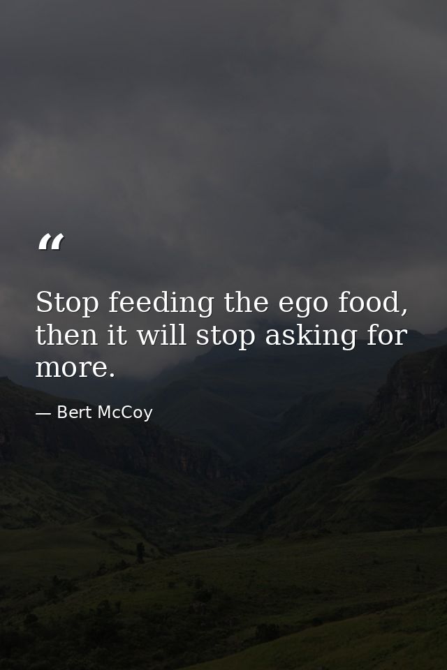 Stop feeding the ego food, then it will stop asking for more. — Bert McCoy