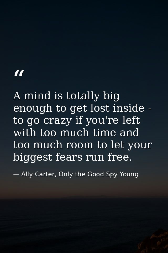 A mind is totally big enough to get lost inside - to go crazy if you're left with too much time and too much room to let — Ally Carter, Only the Good Spy Young