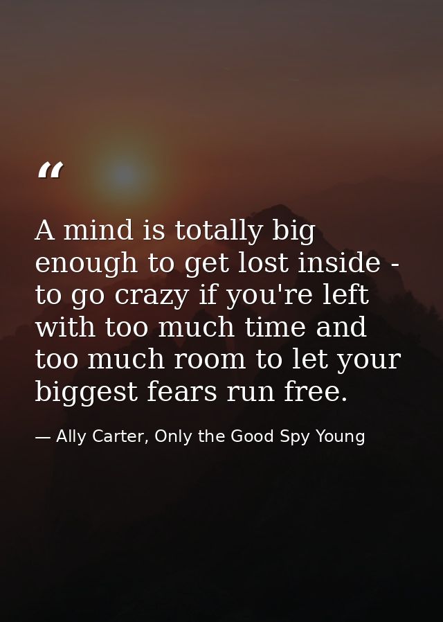 A mind is totally big enough to get lost inside - to go crazy if you're left with too much time and too much room to let — Ally Carter, Only the Good Spy Young