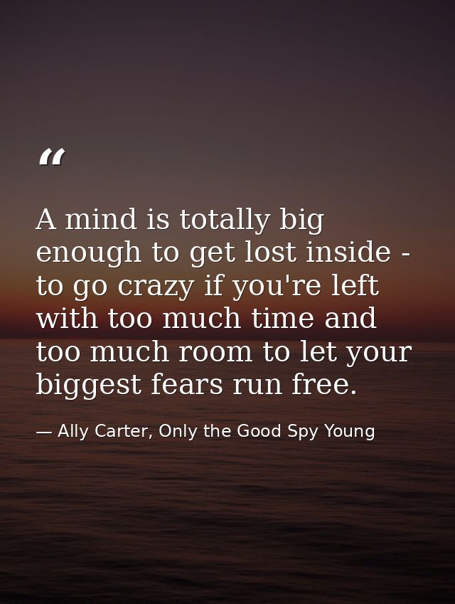 A mind is totally big enough to get lost inside - to go crazy if you're left with too much time and too much room to let — Ally Carter, Only the Good Spy Young