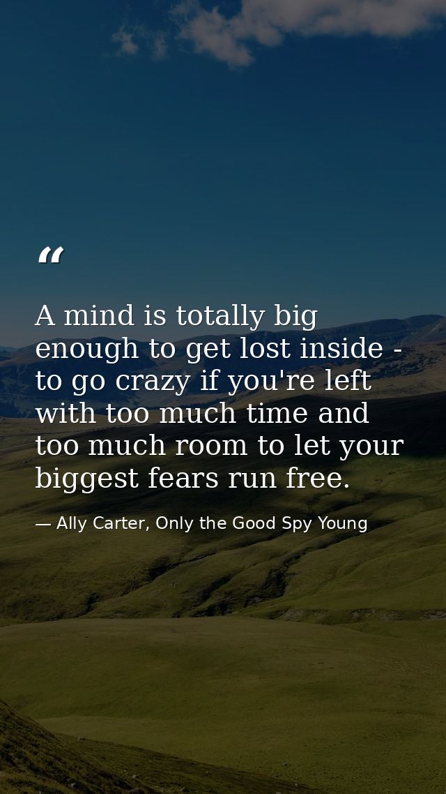 A mind is totally big enough to get lost inside - to go crazy if you're left with too much time and too much room to let — Ally Carter, Only the Good Spy Young