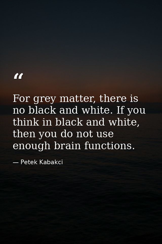 For grey matter, there is no black and white. If you think in black and white, then you do not use enough brain function — Petek Kabakci