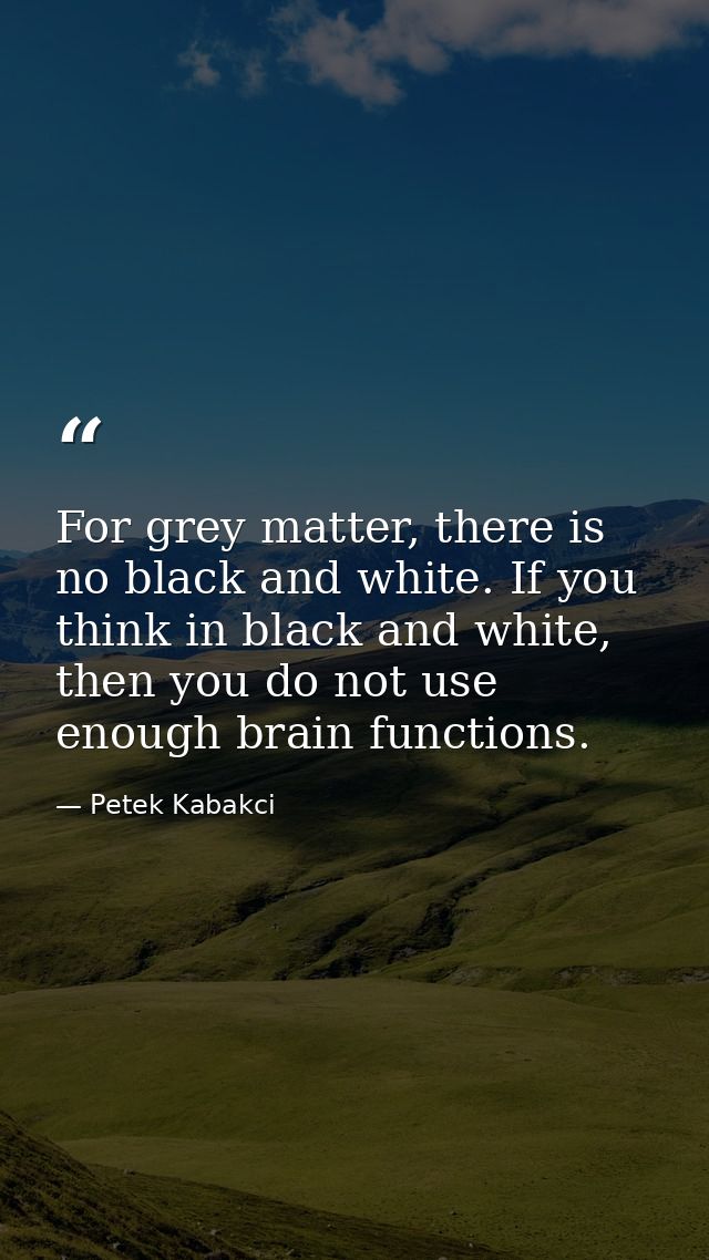For grey matter, there is no black and white. If you think in black and white, then you do not use enough brain function — Petek Kabakci