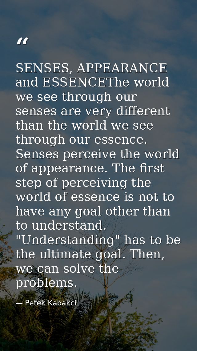 SENSES, APPEARANCE and ESSENCEThe world we see through our senses are very different than the world we see through our e — Petek Kabakci