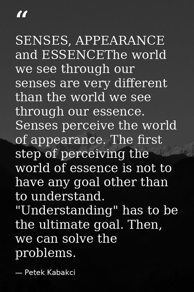 SENSES, APPEARANCE and ESSENCEThe world we see through our senses are very different than the world we see through our e — Petek Kabakci
