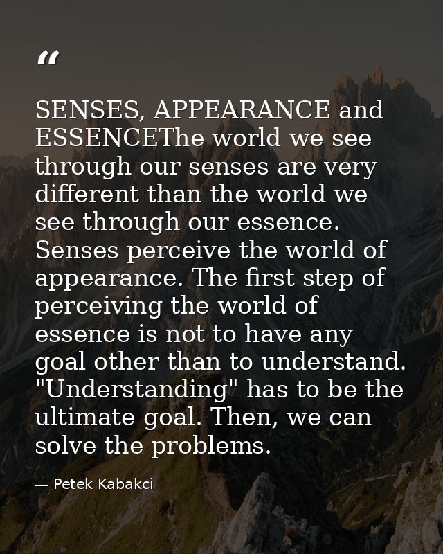 SENSES, APPEARANCE and ESSENCEThe world we see through our senses are very different than the world we see through our e — Petek Kabakci