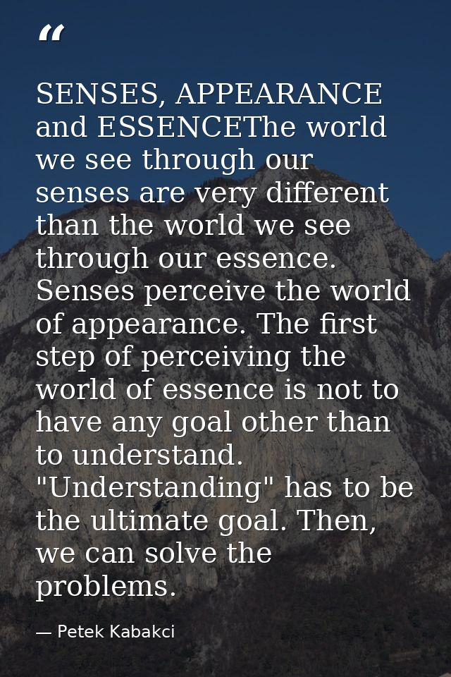 SENSES, APPEARANCE and ESSENCEThe world we see through our senses are very different than the world we see through our e — Petek Kabakci
