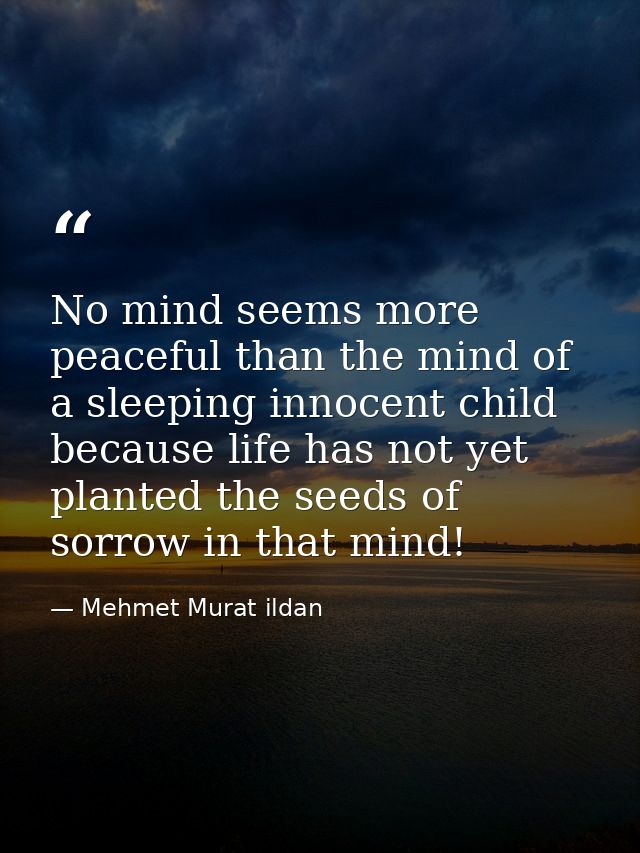 No mind seems more peaceful than the mind of a sleeping innocent child because life has not yet planted the seeds of sor — Mehmet Murat ildan