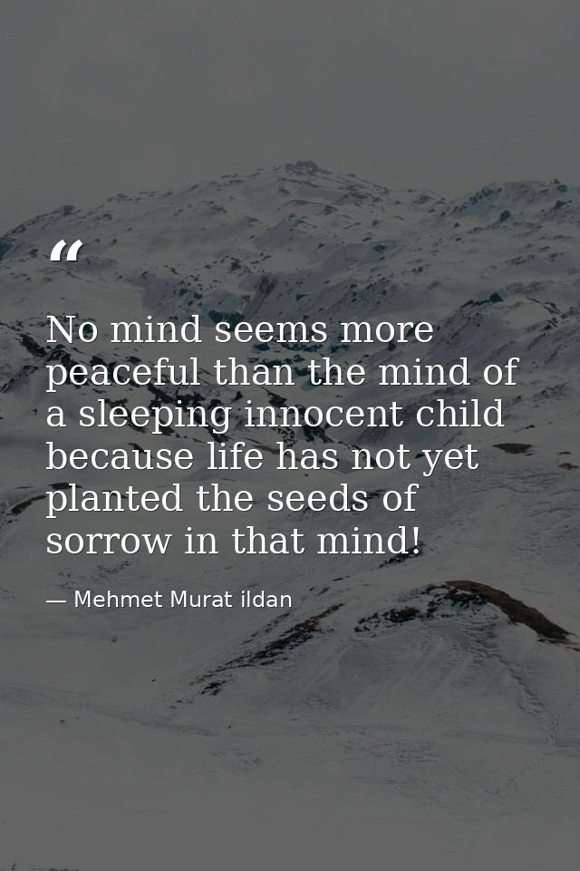 No mind seems more peaceful than the mind of a sleeping innocent child because life has not yet planted the seeds of sor — Mehmet Murat ildan