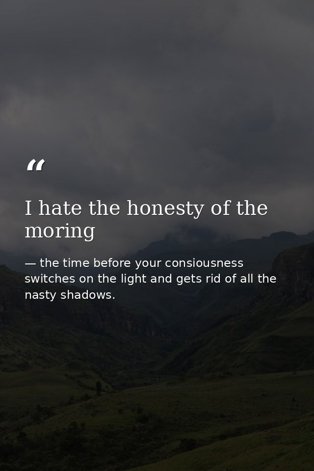 I hate the honesty of the moring — the time before your consiousness switches on the light and gets rid of all the nasty shadows.
