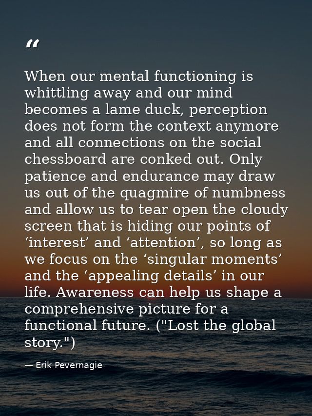 When our mental functioning is whittling away and our mind becomes a lame duck, perception does not form the context any — Erik Pevernagie