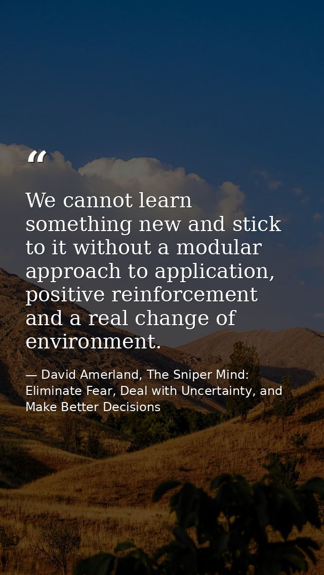 We cannot learn something new and stick to it without a modular approach to application, positive reinforcement and a re — David Amerland, The Sniper Mind: Eliminate Fear, Deal with Uncertainty, and Make Better Decisions