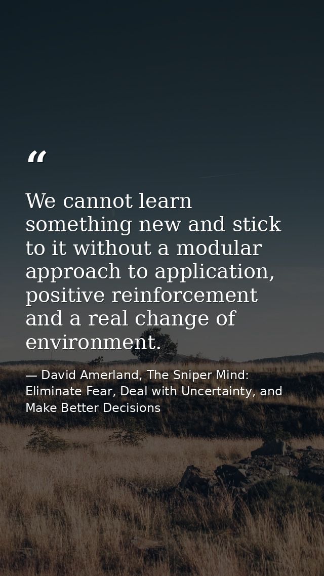 We cannot learn something new and stick to it without a modular approach to application, positive reinforcement and a re — David Amerland, The Sniper Mind: Eliminate Fear, Deal with Uncertainty, and Make Better Decisions