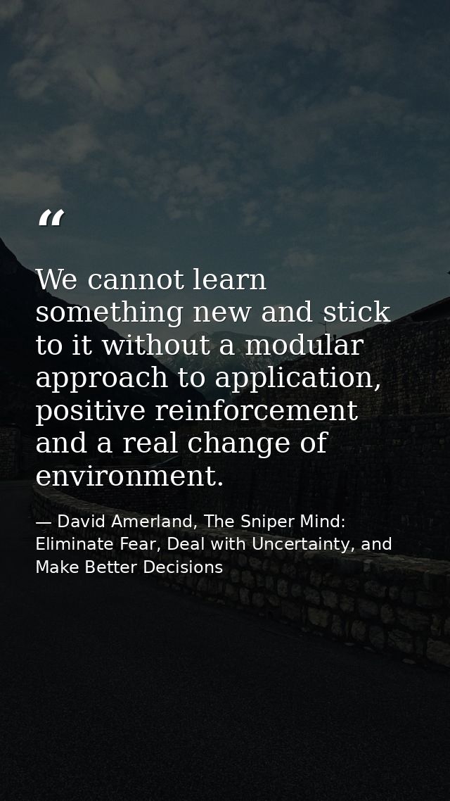 We cannot learn something new and stick to it without a modular approach to application, positive reinforcement and a re — David Amerland, The Sniper Mind: Eliminate Fear, Deal with Uncertainty, and Make Better Decisions