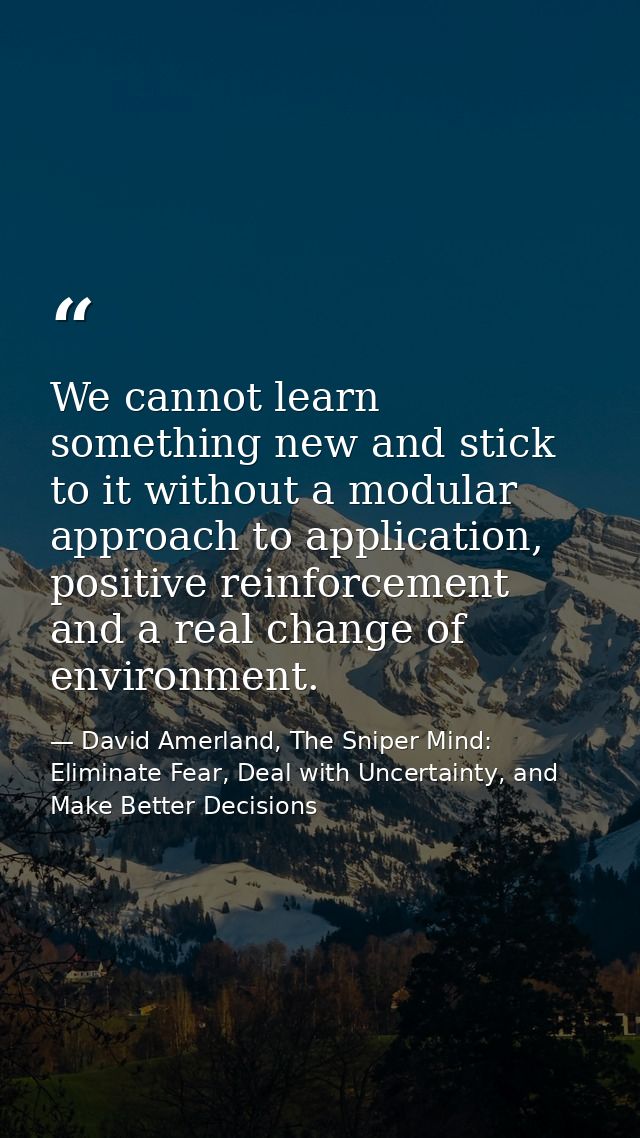 We cannot learn something new and stick to it without a modular approach to application, positive reinforcement and a re — David Amerland, The Sniper Mind: Eliminate Fear, Deal with Uncertainty, and Make Better Decisions