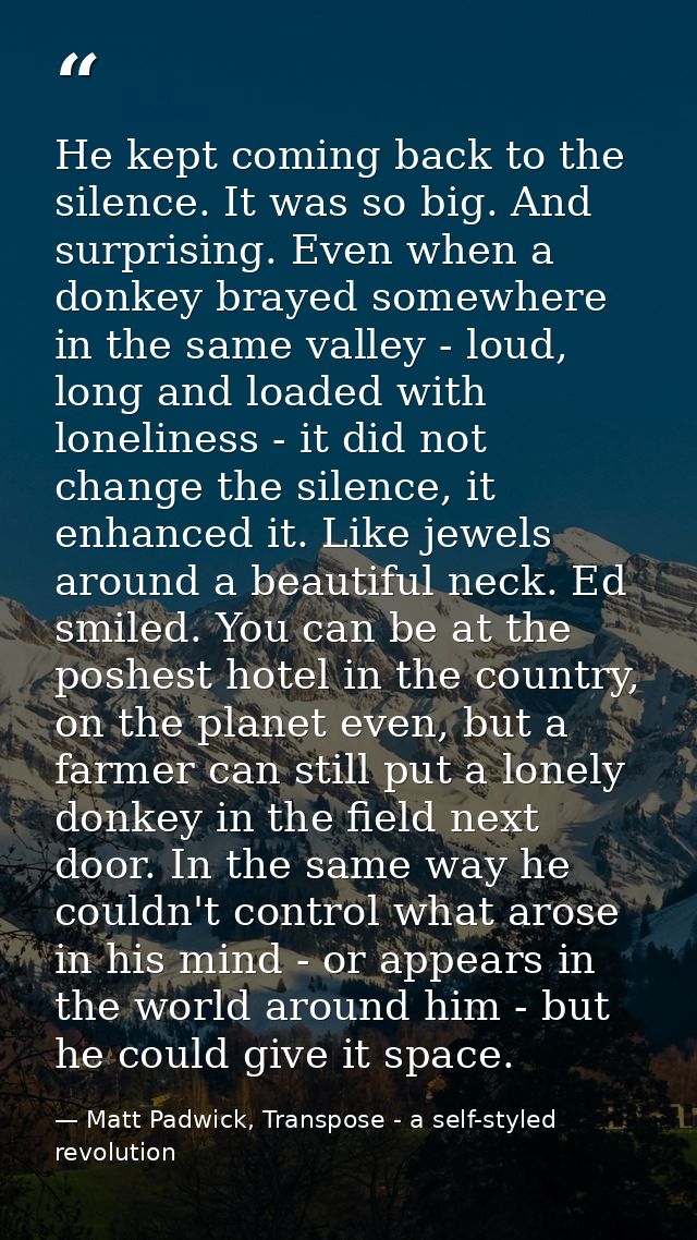 He kept coming back to the silence. It was so big. And surprising. Even when a donkey brayed somewhere in the same valle — Matt Padwick, Transpose - a self-styled revolution