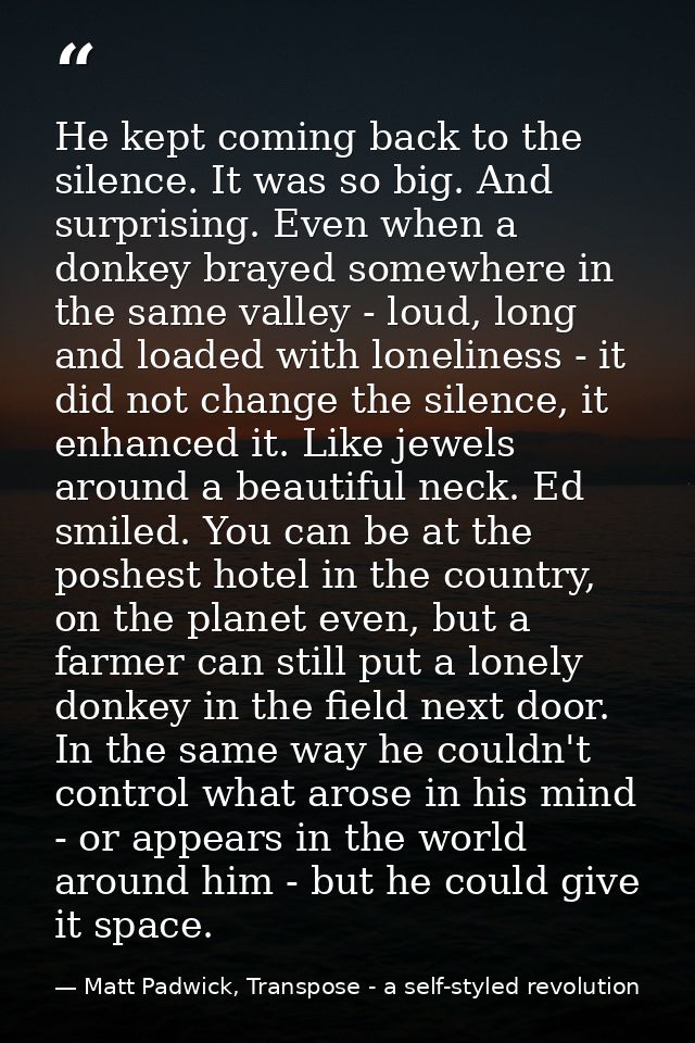 He kept coming back to the silence. It was so big. And surprising. Even when a donkey brayed somewhere in the same valle — Matt Padwick, Transpose - a self-styled revolution