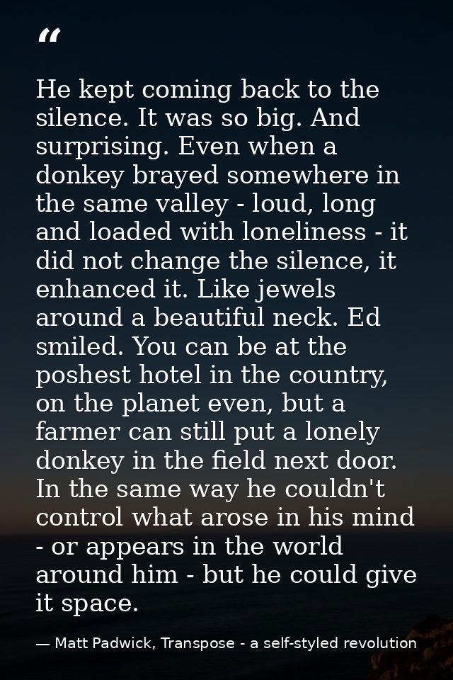 He kept coming back to the silence. It was so big. And surprising. Even when a donkey brayed somewhere in the same valle — Matt Padwick, Transpose - a self-styled revolution