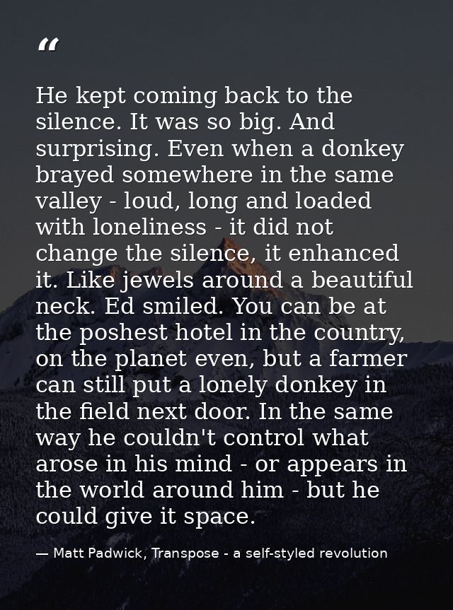 He kept coming back to the silence. It was so big. And surprising. Even when a donkey brayed somewhere in the same valle — Matt Padwick, Transpose - a self-styled revolution