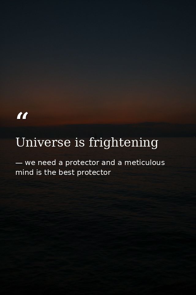 Universe is frightening — we need a protector and a meticulous mind is the best protector