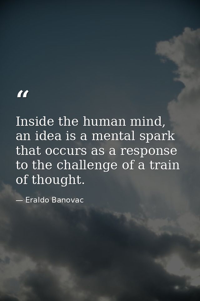 Inside the human mind, an idea is a mental spark that occurs as a response to the challenge of a train of thought. — Eraldo Banovac