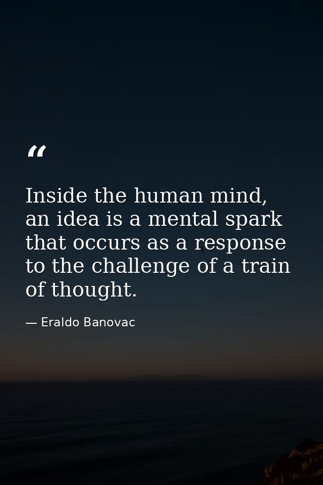 Inside the human mind, an idea is a mental spark that occurs as a response to the challenge of a train of thought. — Eraldo Banovac