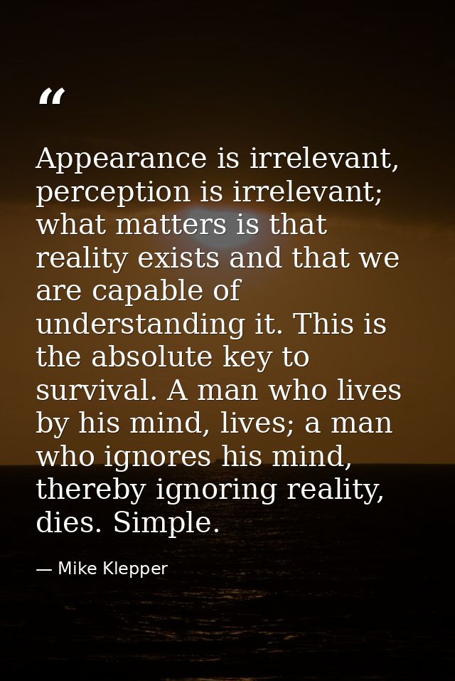 Appearance is irrelevant, perception is irrelevant; what matters is that reality exists and that we are capable of under — Mike Klepper
