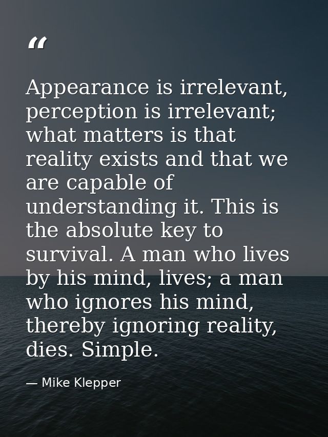 Appearance is irrelevant, perception is irrelevant; what matters is that reality exists and that we are capable of under — Mike Klepper