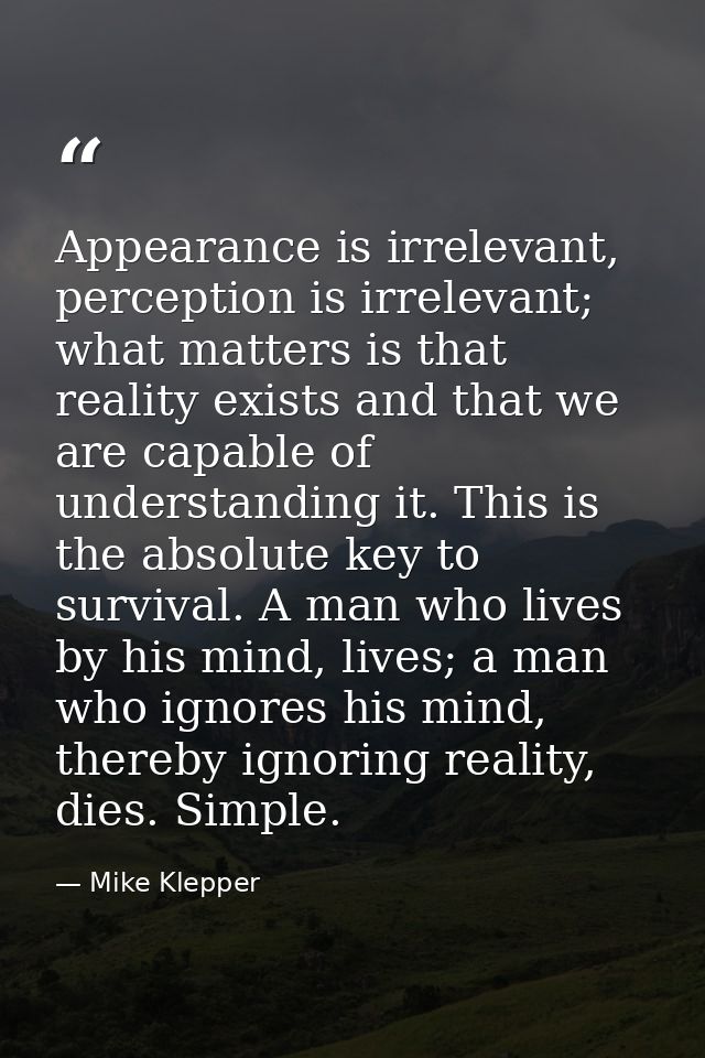 Appearance is irrelevant, perception is irrelevant; what matters is that reality exists and that we are capable of under — Mike Klepper