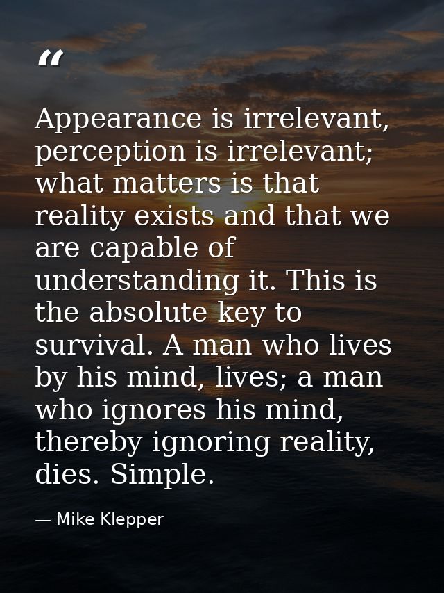 Appearance is irrelevant, perception is irrelevant; what matters is that reality exists and that we are capable of under — Mike Klepper