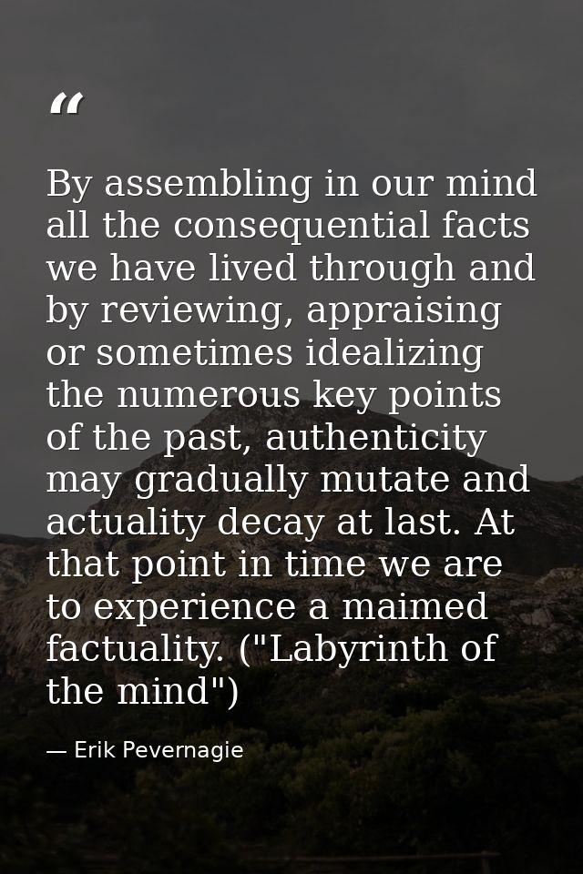 By assembling in our mind all the consequential facts we have lived through and by reviewing, appraising or sometimes id — Erik Pevernagie