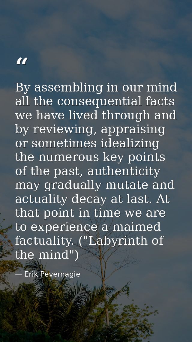 By assembling in our mind all the consequential facts we have lived through and by reviewing, appraising or sometimes id — Erik Pevernagie