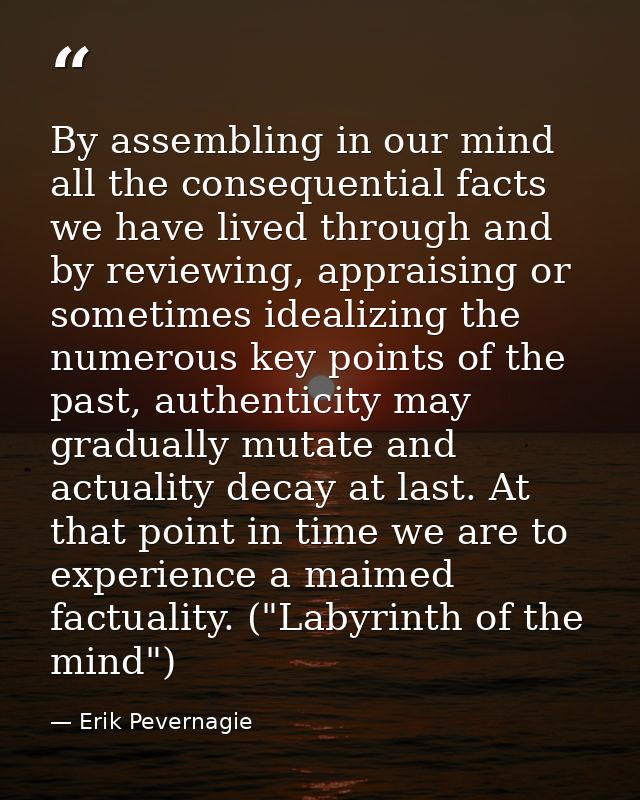 By assembling in our mind all the consequential facts we have lived through and by reviewing, appraising or sometimes id — Erik Pevernagie