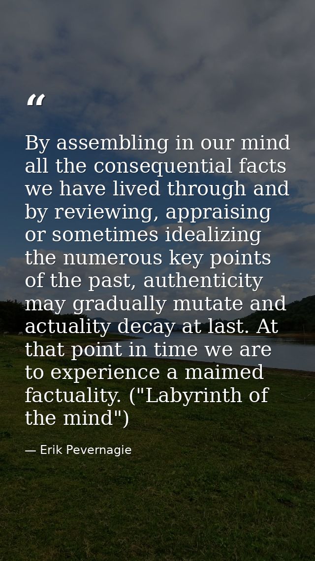 By assembling in our mind all the consequential facts we have lived through and by reviewing, appraising or sometimes id — Erik Pevernagie