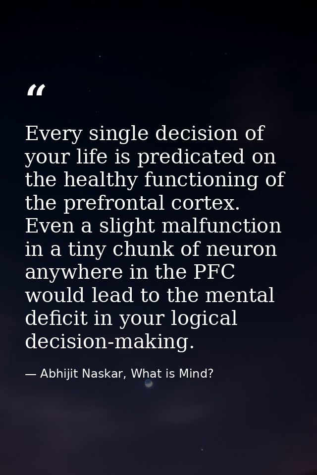 Every single decision of your life is predicated on the healthy functioning of the prefrontal cortex. Even a slight malf — Abhijit Naskar, What is Mind?