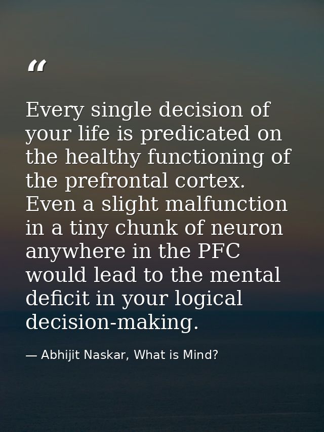 Every single decision of your life is predicated on the healthy functioning of the prefrontal cortex. Even a slight malf — Abhijit Naskar, What is Mind?