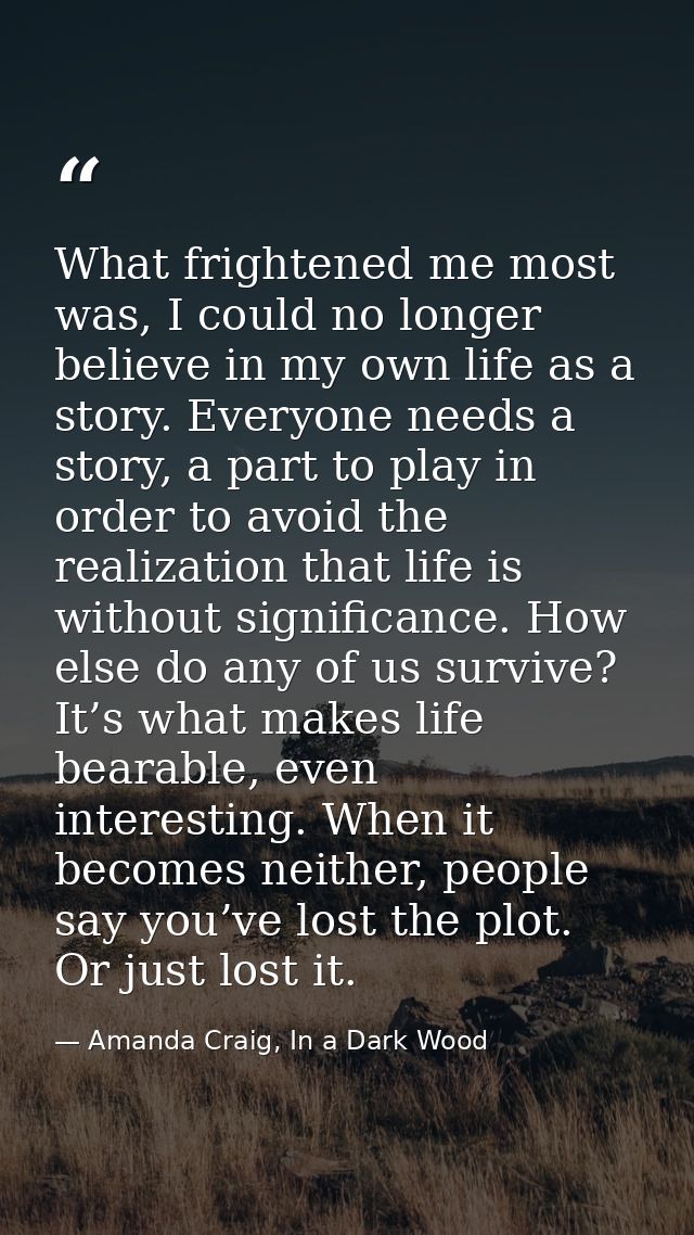 What frightened me most was, I could no longer believe in my own life as a story. Everyone needs a story, a part to play — Amanda Craig, In a Dark Wood