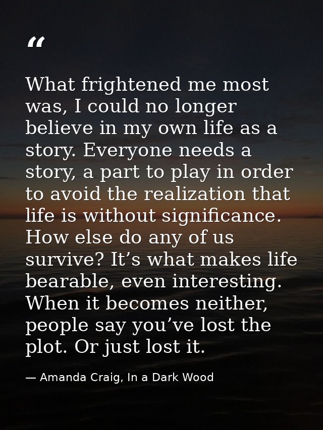 What frightened me most was, I could no longer believe in my own life as a story. Everyone needs a story, a part to play — Amanda Craig, In a Dark Wood