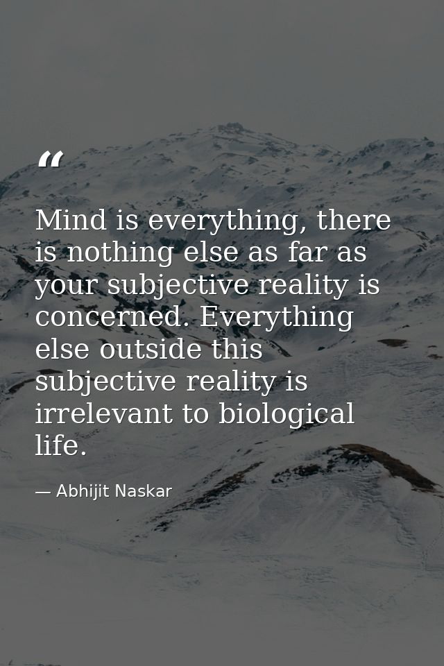 Mind is everything, there is nothing else as far as your subjective reality is concerned. Everything else outside this s — Abhijit Naskar