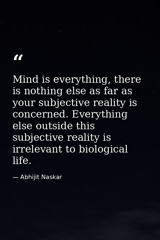 Mind is everything, there is nothing else as far as your subjective reality is concerned. Everything else outside this s — Abhijit Naskar