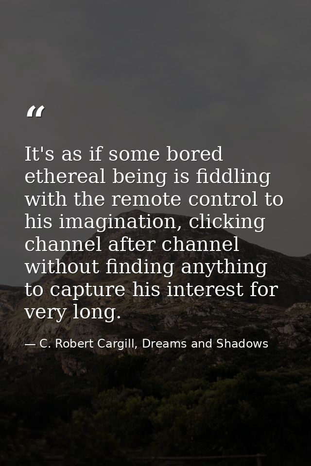 It's as if some bored ethereal being is fiddling with the remote control to his imagination, clicking channel after chan — C. Robert Cargill, Dreams and Shadows